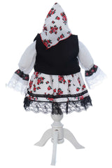 Costumas traditional romanesc pentru botez fetita, alb-negru, 4 piese, Recostore®, REC3507
