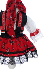 Costumas traditional romanesc pentru botez fetita, alb-rosu, 4 piese, Recostore®, REC3508