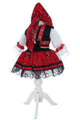 Costumas traditional romanesc pentru botez fetita, alb-rosu, 4 piese, Recostore®, REC3508