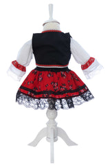 Costumas traditional romanesc pentru botez fetita, alb-rosu, 4 piese, Recostore®, REC3508