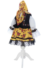 Costumas traditional romanesc pentru botez fetita, negru-galben, 4 piese, Recostore®, REC3509