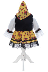 Costumas traditional romanesc pentru botez fetita, negru-galben, 4 piese, Recostore®, REC3509