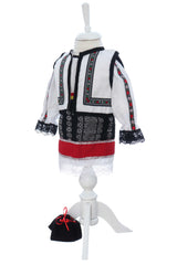 Costumas traditional romanesc pentru botez fetita, alb-negru, 5 piese, Recostore®, REC3510