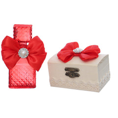 Set accesorii botez, cutiuta prima suvita si sticluta pentru mir,  rosu, Recostore®, REC3515