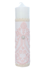 Lumanare eleganta pentru botez, dantela roz, 30x7 cm, Recostore®, REC5002/51