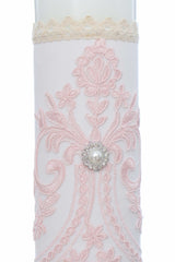 Lumanare eleganta pentru botez, dantela roz, 30x7 cm, Recostore®, REC5002/51