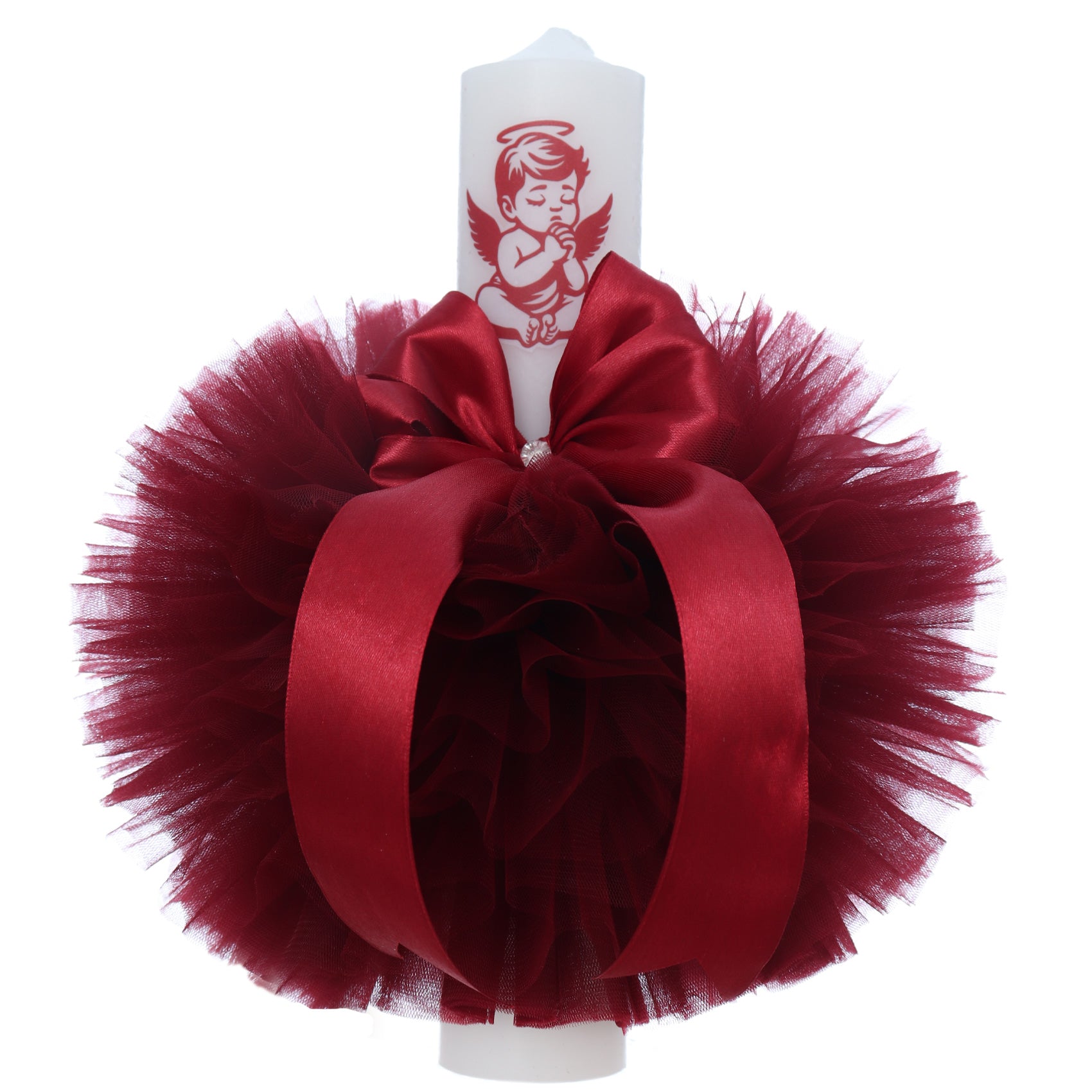 Lumanare botez, ingeras visiniu, 30x5.5 cm, REC5004/34