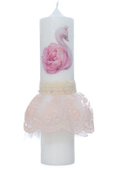 Lumanare cu lebada pentru botez, roz, 30x7 cm, Recostore®, REC5002/52