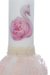 Lumanare cu lebada pentru botez, roz, 30x7 cm, Recostore®, REC5002/52