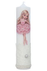 Lumanare cu balerina pentru botez, ivoire, 30x7 cm, Recostore®, REC5002/53