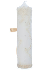 Lumanare cu dantela pentru botez, ivoire, 30x7 cm, Recostore®, REC5002/54