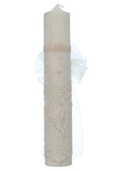 Lumanare eleganta cu dantela pentru botez, ivoire, Recostore®, 35x6 cm, REC5001/68