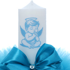 Lumanare botez, ingeras turcoaz, 30x5.5 cm, REC5004/35