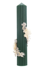 Lumanare botez verde cu detalii florale, 35x6 cm, REC5001/16