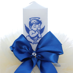 Lumanare botez, ingeras ivoire-albastru, 30x5.5 cm, REC5004/36