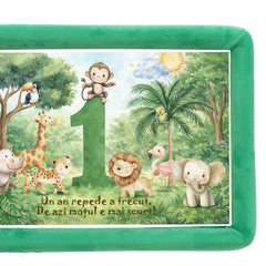Tava mot baieti, aniversare 1 an, model Jungla, catifea verde, 10 piese, 34x25 cm, REC5011/49