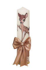 Lumanare botez fete, model cu Caprioara, 30x7 cm, bej inchis,  Recostore®, REC5002/19