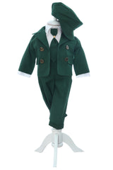 Costumas elegant cu inchidere in 4 nasturi pentru botez baietel, verde, 5 piese, Recostore® REC3535