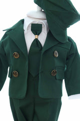 Costumas elegant cu inchidere in 4 nasturi pentru botez baietel, verde, 5 piese, Recostore® REC3535