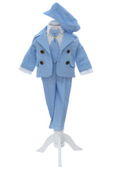 Costumas elegant cu inchidere in 4 nasturi pentru botez baietel, bleu, 5 piese, Recostore® REC3536