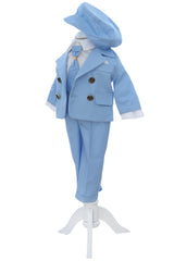 Costumas elegant cu inchidere in 4 nasturi pentru botez baietel, bleu, 5 piese, Recostore® REC3536