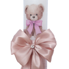 Lumanare botez cu ursulet roz pudrat, 30x7 cm, REC5002/44