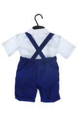 Costum cu maneca scurta pentru botez baieti, albastru electric compus din 4 piese, Pantaloni cu beretele, Camasa tip body, Papion si Bascuta, Recostore®, REC2706