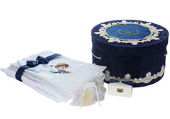 Trusou botez baieti model Print Melchior, culoare bleumarin, costum print, trusou si lumanare, REC3180