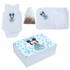 Set prima baita dupa botez cu nasii, body, prosop si saculet cu mirodenii, Mickey Mouse, REC2560