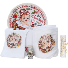 Set "Prima baita cu nasii" model traditional fetita, 5 piese, body, prosop, borcan mirodenii, scrisoare si cutie, Recostore® REC3541
