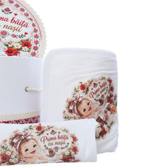 Set "Prima baita cu nasii" model traditional fetita, 5 piese, body, prosop, borcan mirodenii, scrisoare si cutie, Recostore® REC3541