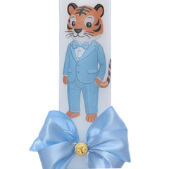 Lumanare botez cu tigru bleu, model elegant, 30x7 cm, REC5002/46