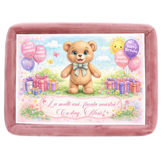 Tava mot fete, aniversare 1 an, model cu Ursulet, catifea roz pudrat, 10 piese, 34x25 cm, REC5011/53