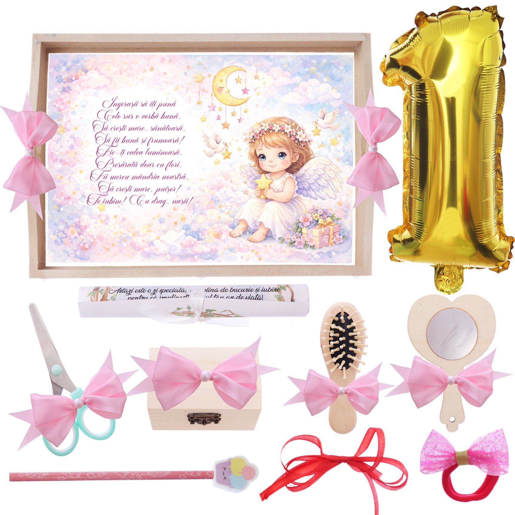 Tava pentru taiere mot/turta, model cu Ingeras, roz, 10 piese, 35x20 cm, REC1967/365