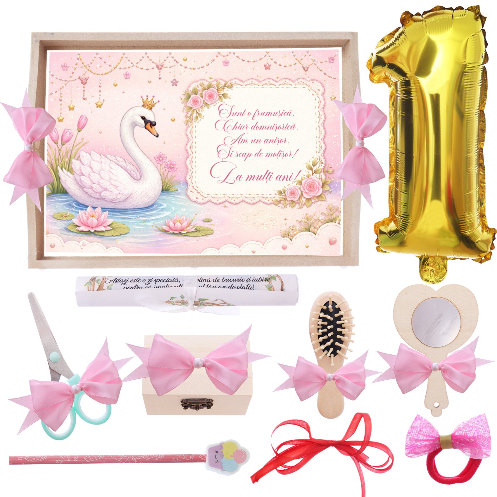 Tava pentru taiere mot/turta, model cu lebada, roz, 10 piese, 35x20 cm, REC1967/366