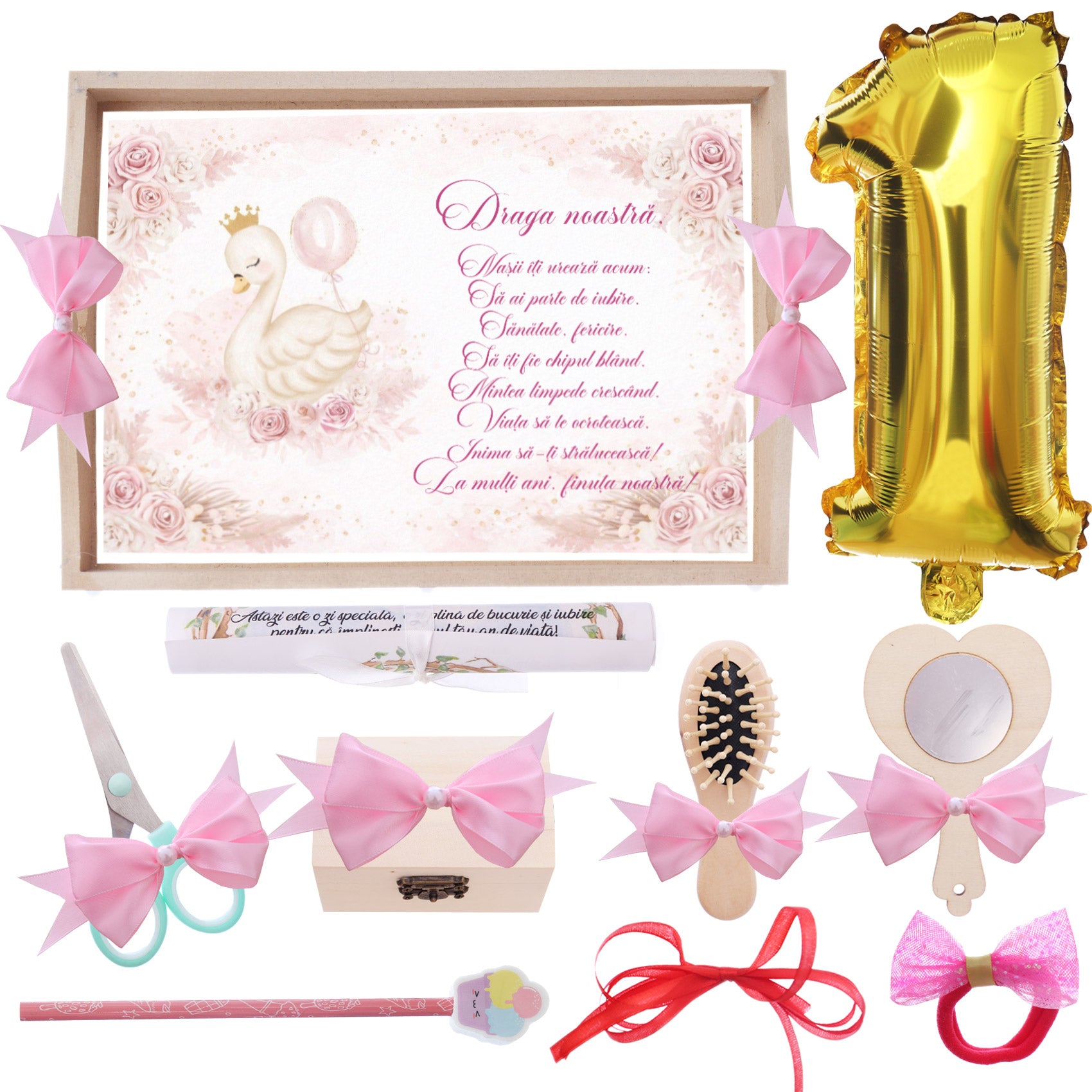 Tava pentru taiere mot/turta, model cu lebada, roz, 10 piese, 35x20 cm, REC1967/367