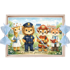 Tava pentru taiere mot, model Animalute cu meserii, Bleu, 10 piese, 35x20 cm, REC1967/368
