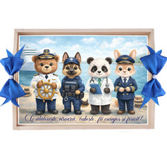 Tava pentru taiere mot, model Animalute cu meserii, albastru, 10 piese, 35x20 cm, REC1967/369