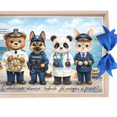 Tava pentru taiere mot, model Animalute cu meserii, albastru, 10 piese, 35x20 cm, REC1967/369