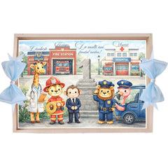 Tava pentru taiere mot, model Animalute cu meserii, bleu, 10 piese, 35x20 cm, REC1967/370