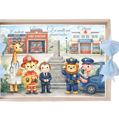 Tava pentru taiere mot, model Animalute cu meserii, bleu, 10 piese, 35x20 cm, REC1967/370