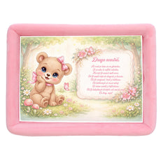Tava mot fete, aniversare 1 an, model cu Ursulet, catifea roz, 10 piese, 34x25 cm, REC5011/54