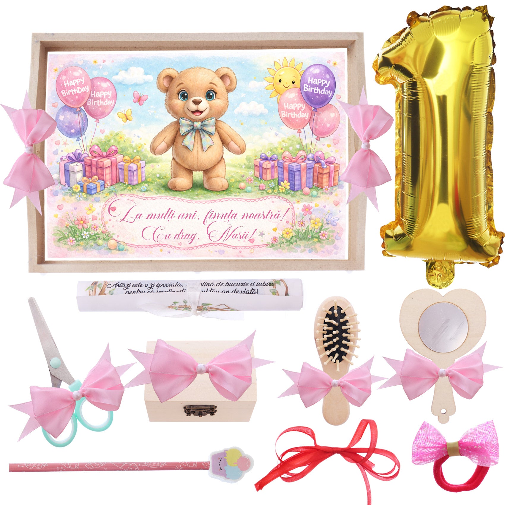 Tava pentru taiere mot/turta, model cu Ursulet, roz, 10 piese, 35x20 cm, REC1967/375