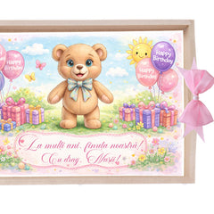 Tava pentru taiere mot/turta, model cu Ursulet, roz, 10 piese, 35x20 cm, REC1967/375