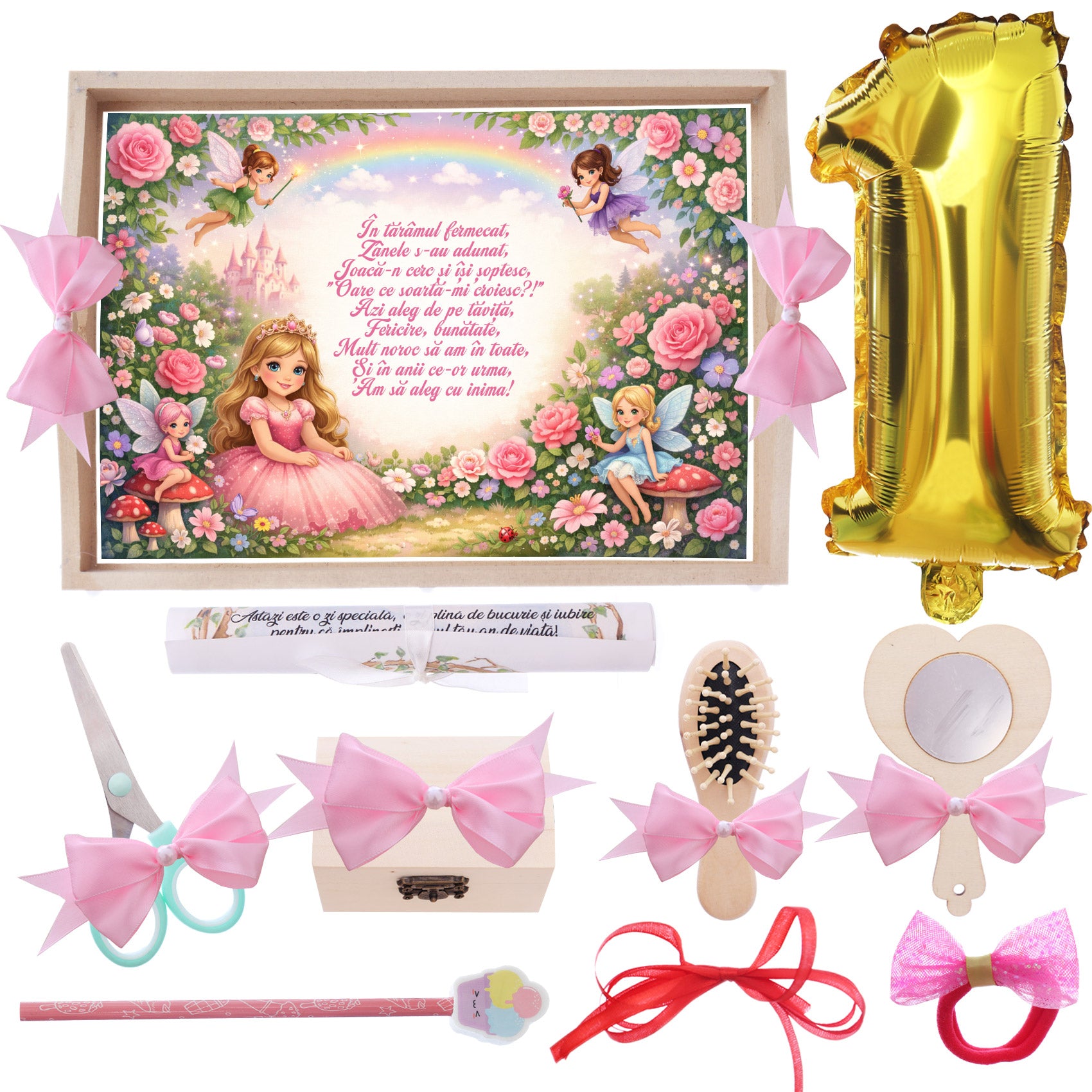 Tava pentru taiere mot/turta, model cu Printesa, roz, 10 piese, 35x20 cm, REC1967/376