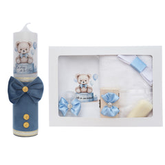 Set trusou botez cu ursulet cu baloane, lumanare si trusou, 8 piese, Recostore® REC5013/29