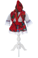 Costumas traditional romanesc pentru botez fetita, alb-rosu, 5 piese, Recostore®, REC3506