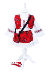 Costum traditional romanesc pentru botez, alb-rosu, 5 piese, REC8