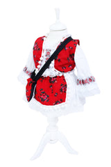 Costum traditional romanesc pentru botez, alb-rosu, 5 piese, REC8
