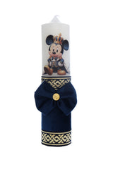 Lumanare botez baieti, model cu MIckey Mouse, 30x7 cm, Bleumarin,  Recostore®, REC5002/24
